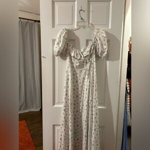 Floral Print White Dress with Slit